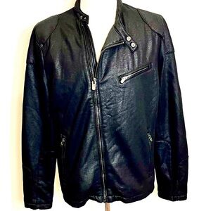 Zara Men’s Faux Leather Outer Shell Knit Jacket Black Size XXL Moto Biker Urban